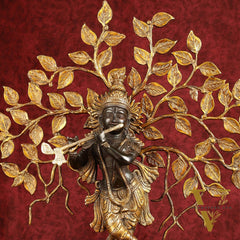Brass Lord Krishna with Kalpavriksha tree black statue 21 inch