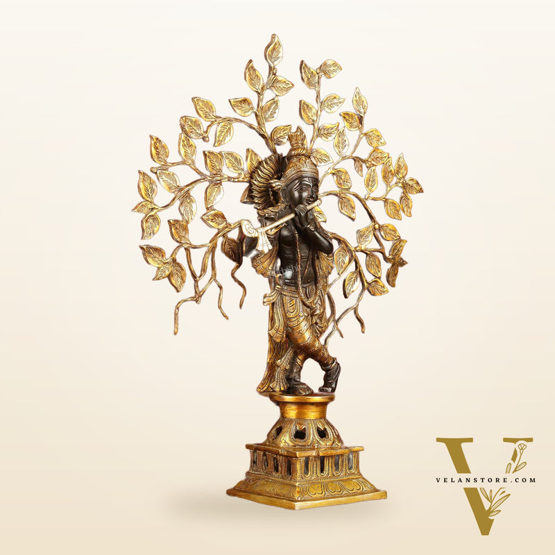 Brass Lord Krishna with Kalpavriksha tree black statue 21 inch