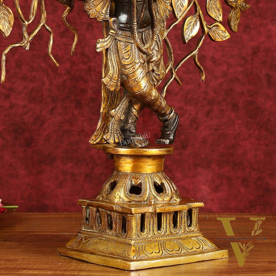 Brass Lord Krishna with Kalpavriksha tree black statue 21 inch