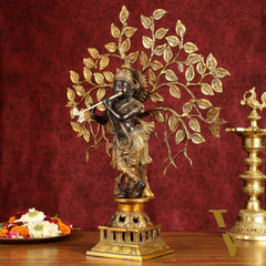 Brass Lord Krishna with Kalpavriksha tree black statue 21 inch