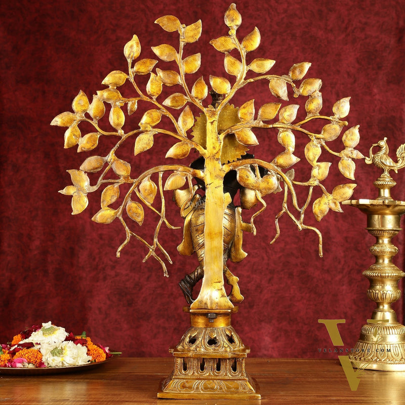 Brass Lord Krishna with Kalpavriksha tree black statue 21 inch