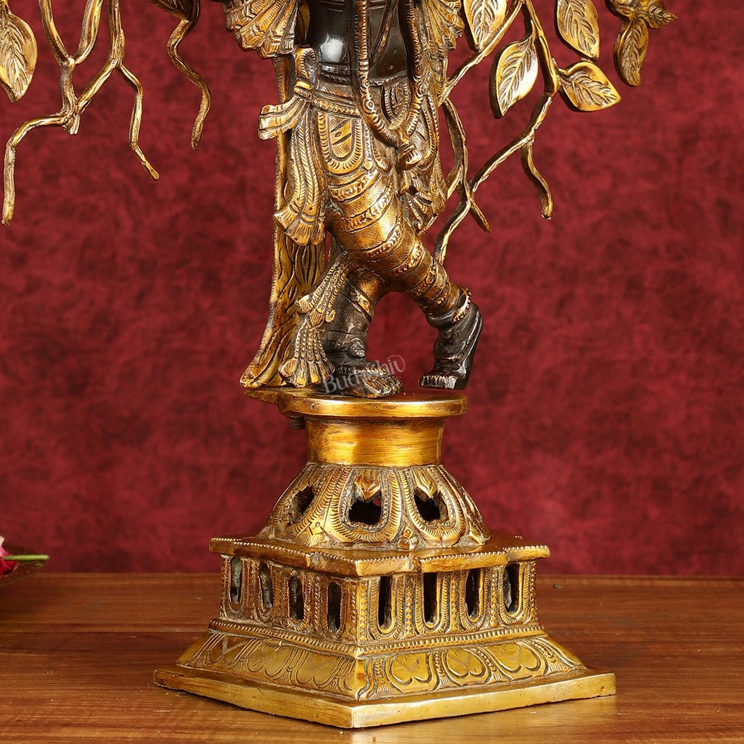 Brass Lord Krishna with Kalpavriksha tree black statue 21 inch