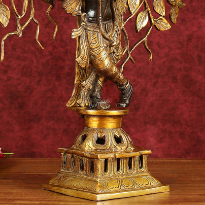 Brass Lord Krishna with Kalpavriksha tree black statue 21 inch