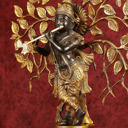 Brass Lord Krishna with Kalpavriksha tree black statue 21 inch