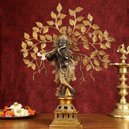 Brass Lord Krishna with Kalpavriksha tree black statue 21 inch