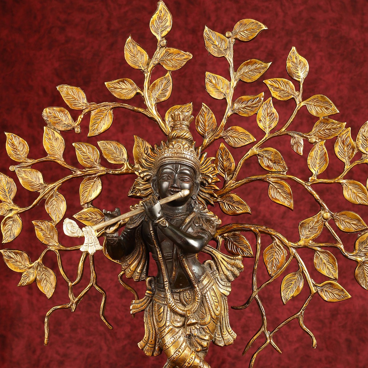 Brass Lord Krishna with Kalpavriksha tree black statue 21 inch