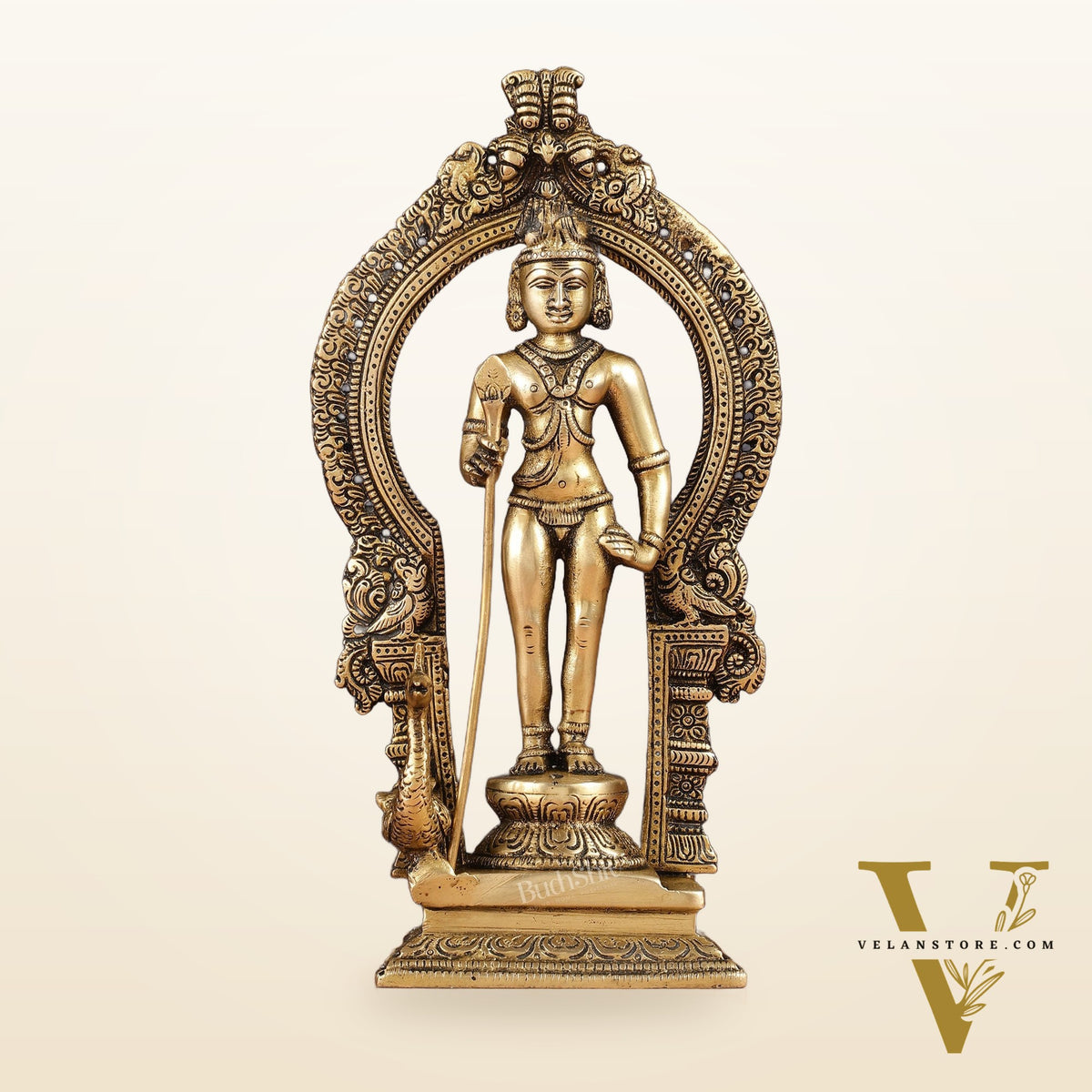 Brass Lord Murugan Kartikeya with Frame Idol - 9.5"