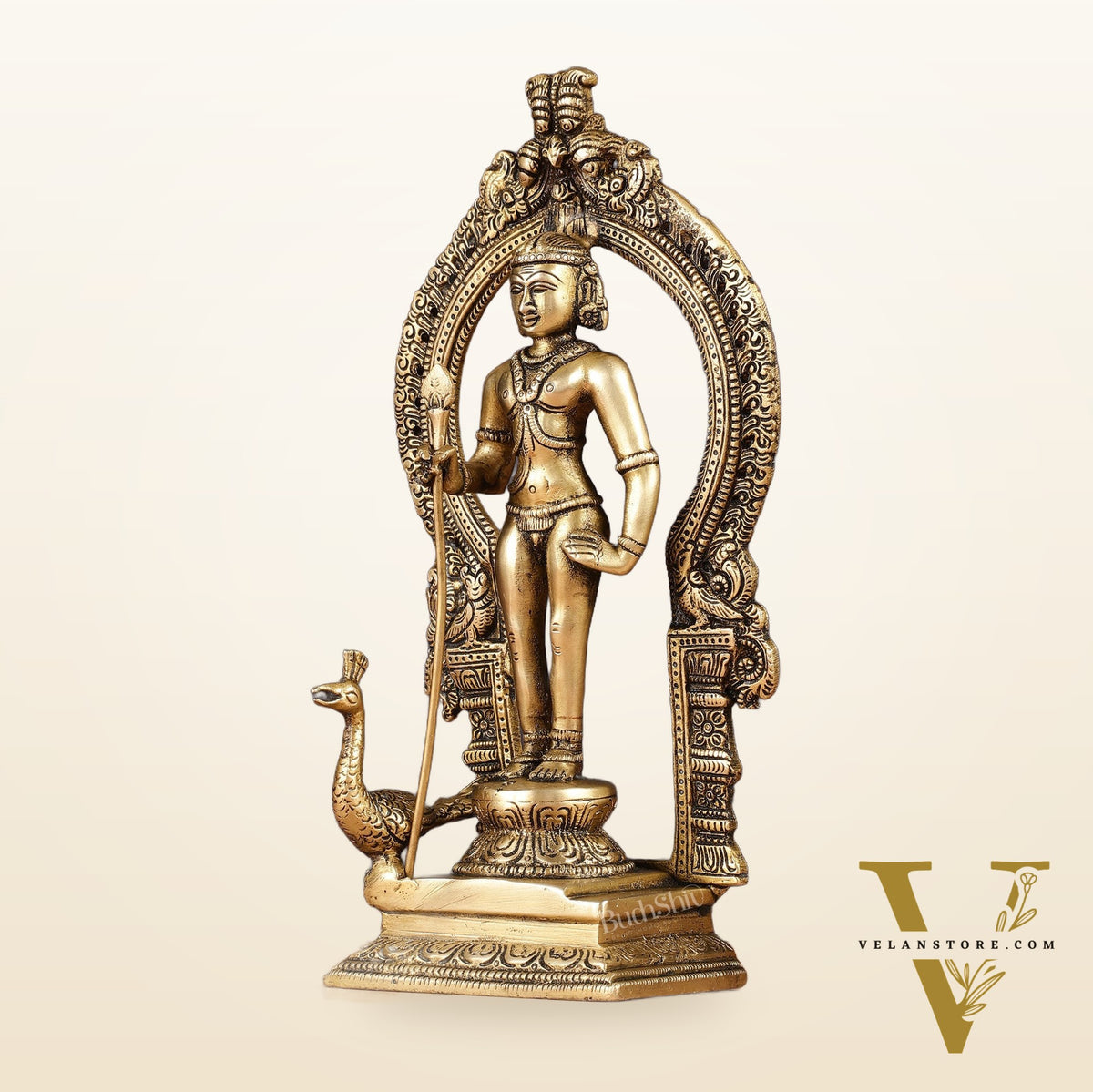 Brass Lord Murugan Kartikeya with Frame Idol - 9.5"