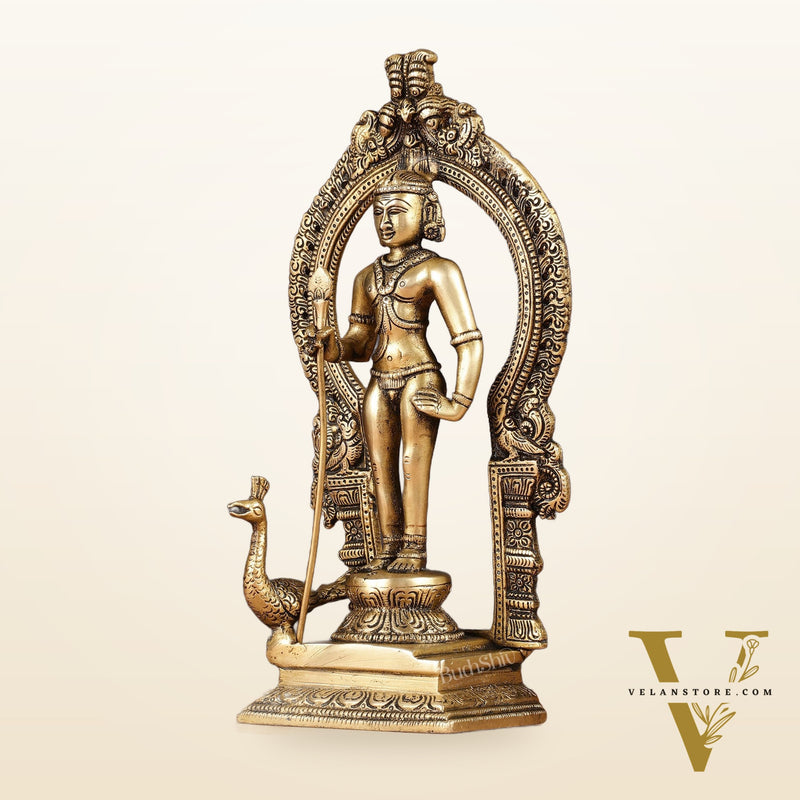 Brass Lord Murugan Kartikeya with Frame Idol - 9.5"