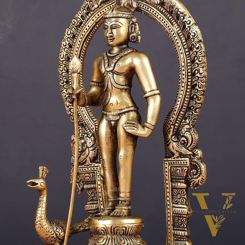 Brass Lord Murugan Kartikeya with Frame Idol - 9.5"