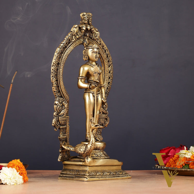 Brass Lord Murugan Kartikeya with Frame Idol - 9.5"