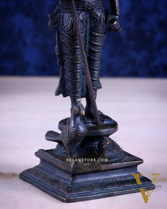 Brass Lord Murugan Standing with Peacock Idol – Vintage Bronze Tone, 8"