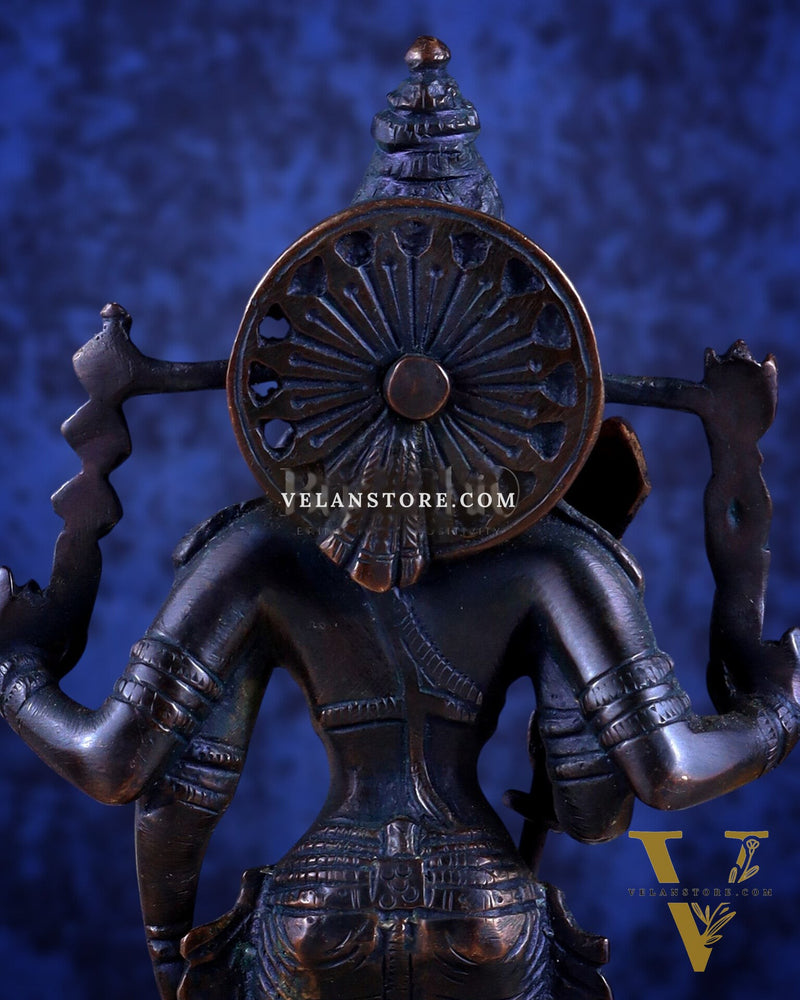 Brass Lord Murugan Standing with Peacock Idol – Vintage Bronze Tone, 8"