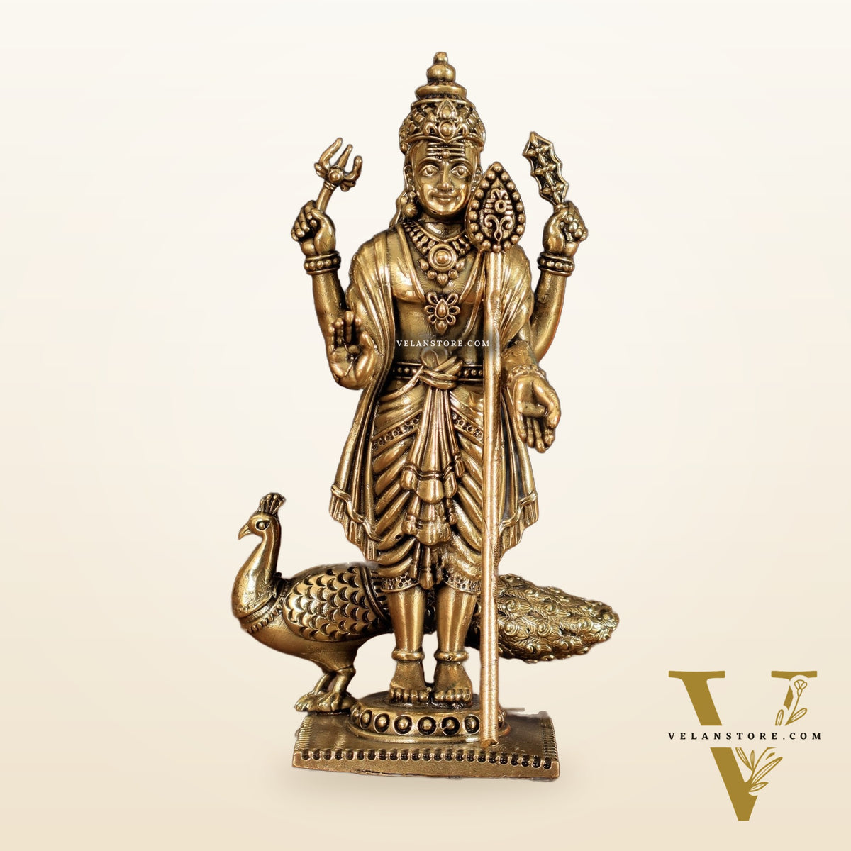 Brass Lord Murugan Swamy Kartikeya Intricate Idol - 6 Inch
