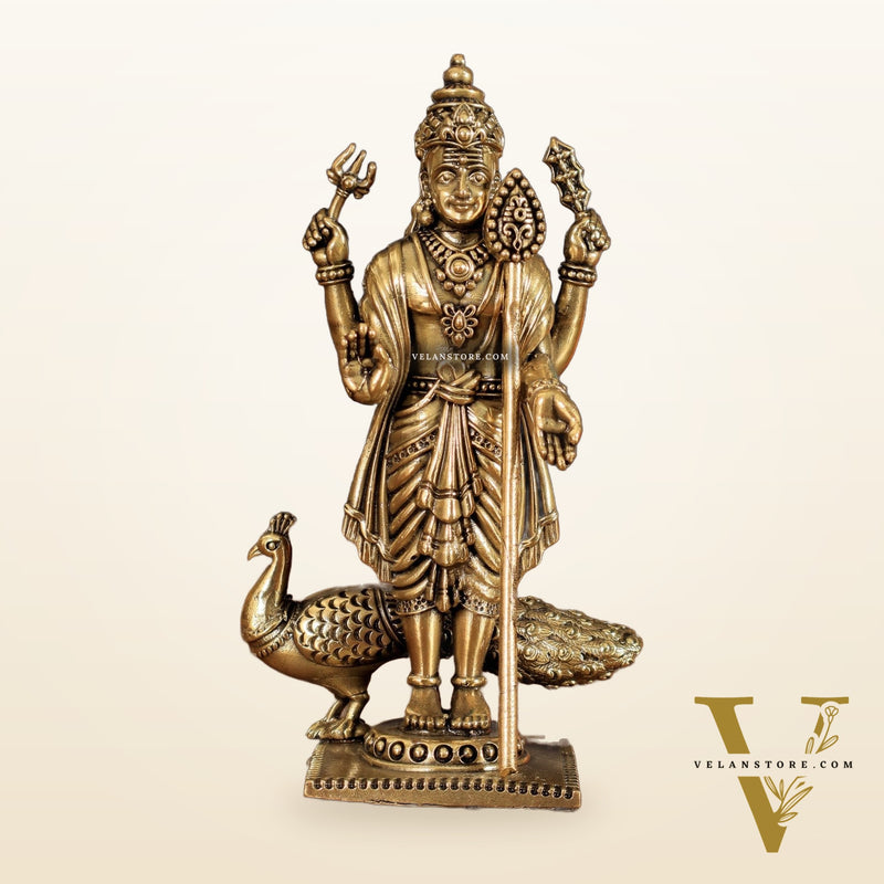 Brass Lord Murugan Swamy Kartikeya Intricate Idol - 6 Inch