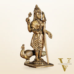 Brass Lord Murugan Swamy Kartikeya Intricate Idol - 6 Inch