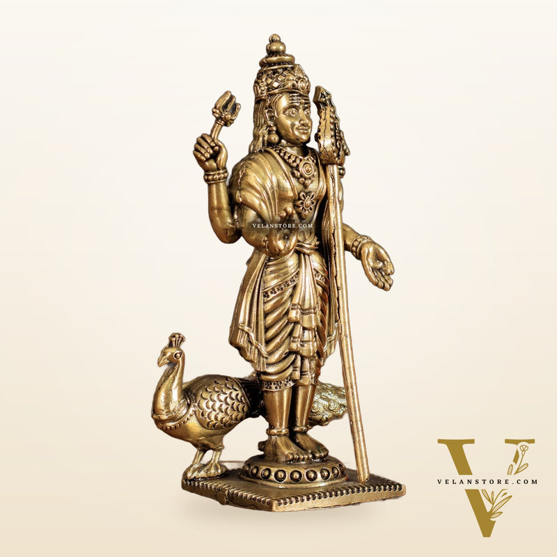 Brass Lord Murugan Swamy Kartikeya Intricate Idol - 6 Inch
