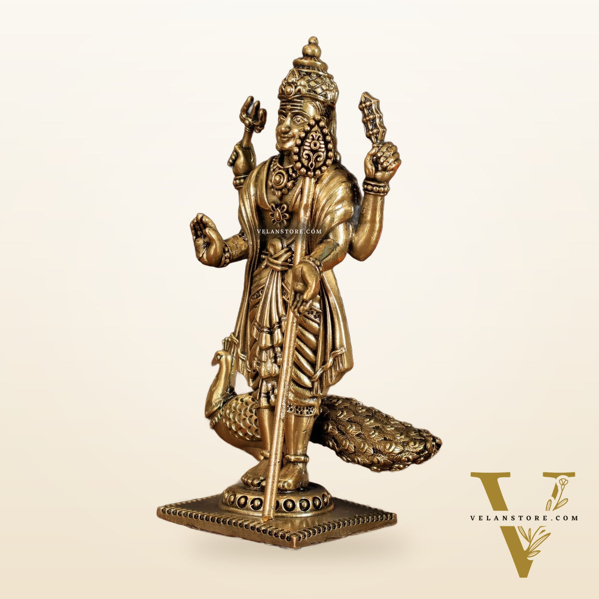 Brass Lord Murugan Swamy Kartikeya Intricate Idol - 6 Inch
