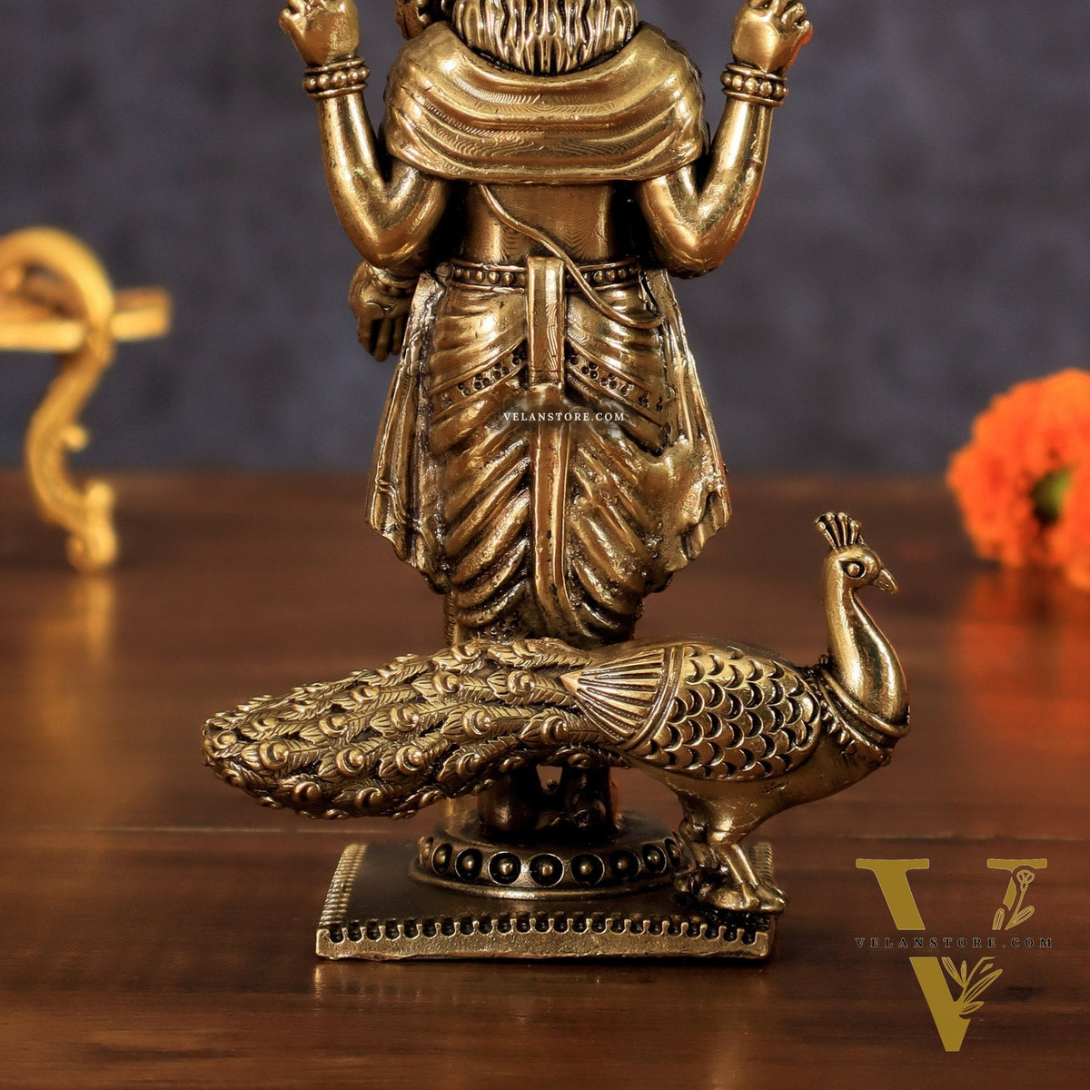 Brass Lord Murugan Swamy Kartikeya Intricate Idol - 6 Inch