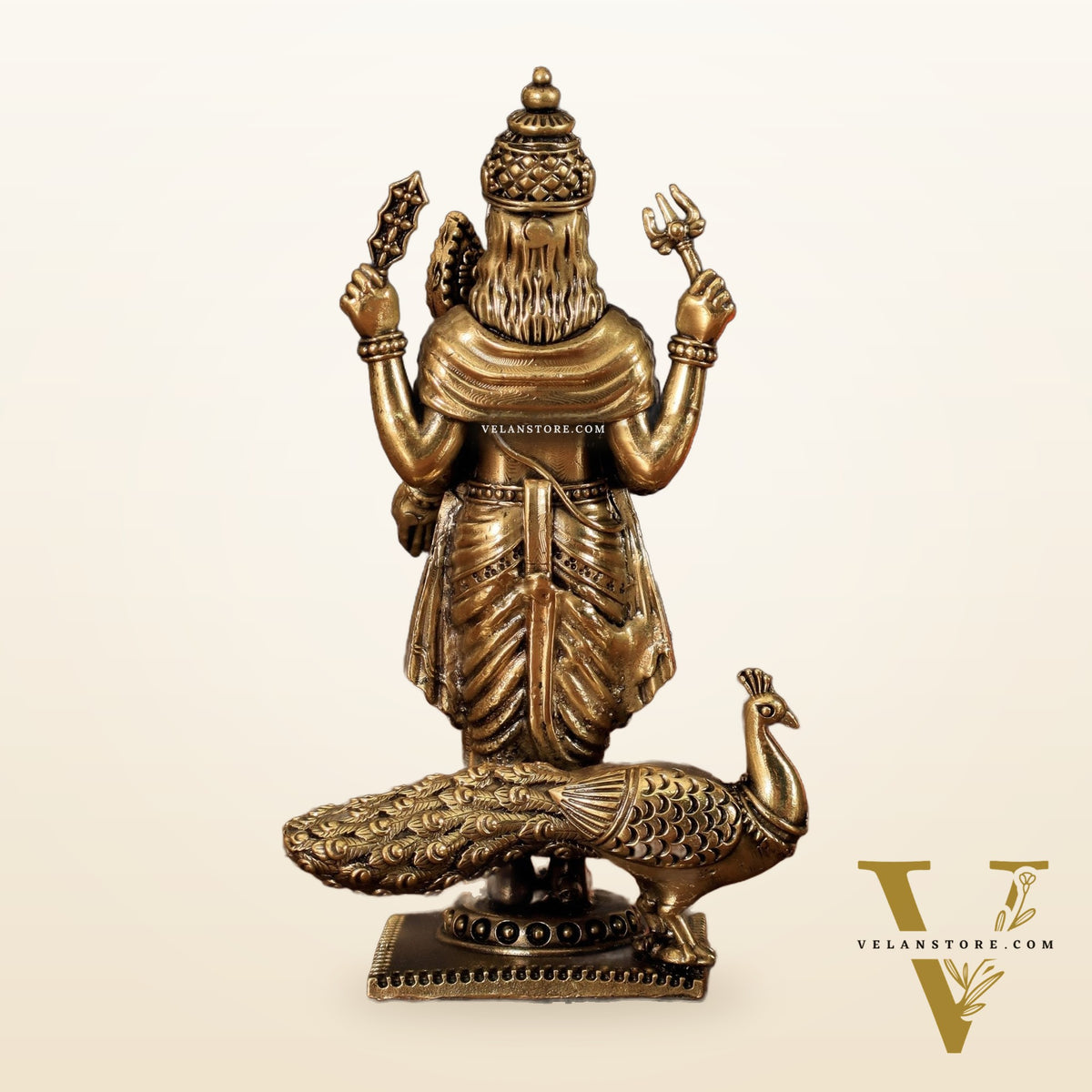 Brass Lord Murugan Swamy Kartikeya Intricate Idol - 6 Inch