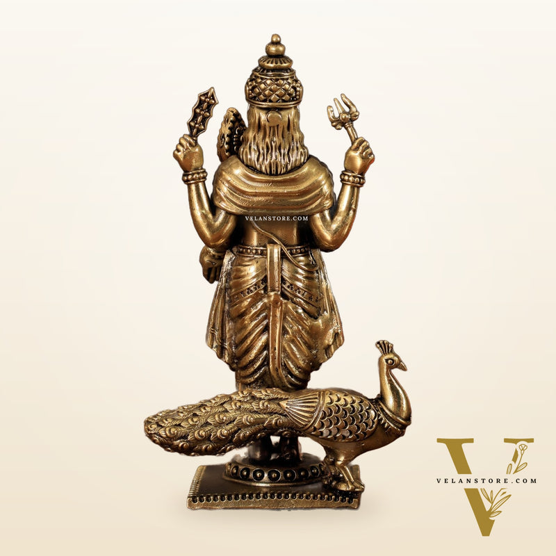 Brass Lord Murugan Swamy Kartikeya Intricate Idol - 6 Inch
