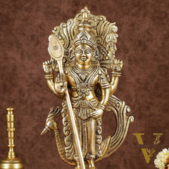 Brass Lord Murugan with Peacock Idol | Height: 14 inch