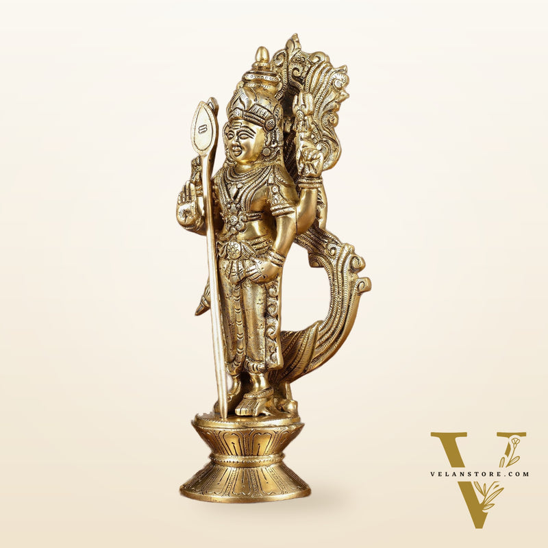 Brass Lord Murugan with Peacock Idol | Height: 14 inch