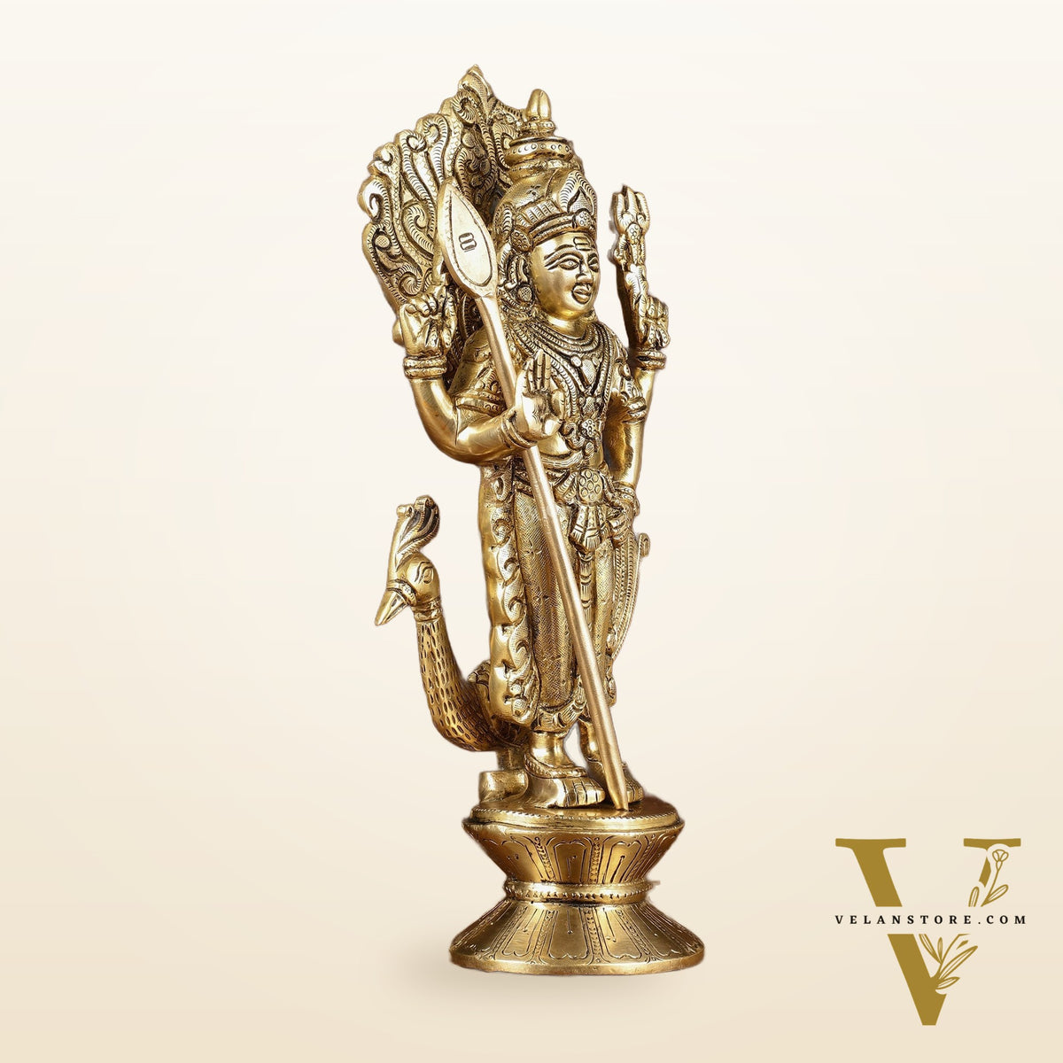 Brass Lord Murugan with Peacock Idol | Height: 14 inch