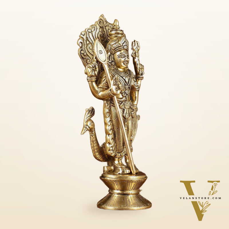 Brass Lord Murugan with Peacock Idol | Height: 14 inch