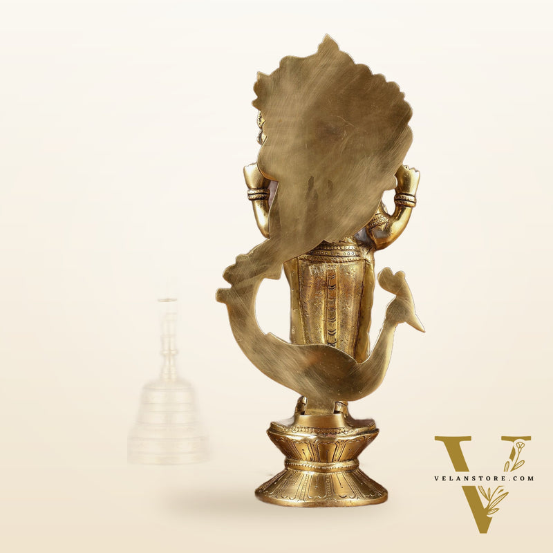 Brass Lord Murugan with Peacock Idol | Height: 14 inch