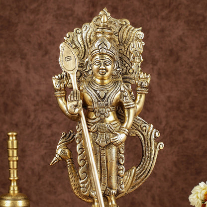 Brass Lord Murugan with Peacock Idol | Height: 14 inch