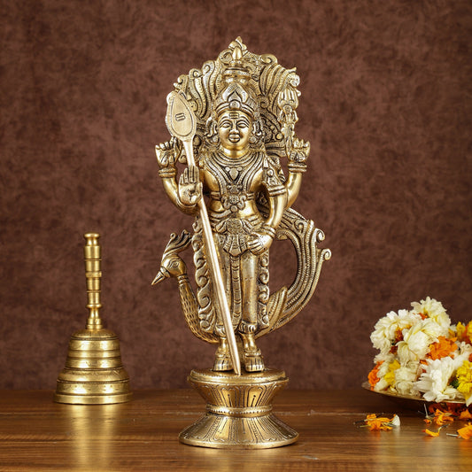Brass Lord Murugan with Peacock Idol | Height: 14 inch