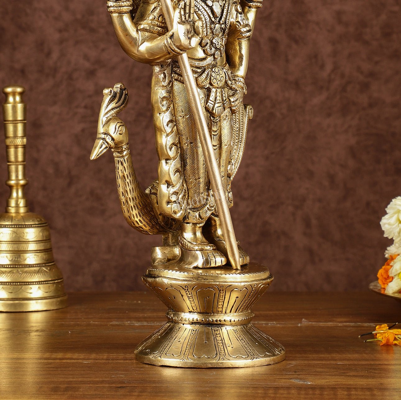 Brass Lord Murugan with Peacock Idol | Height: 14 inch