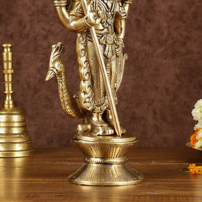Brass Lord Murugan with Peacock Idol | Height: 14 inch