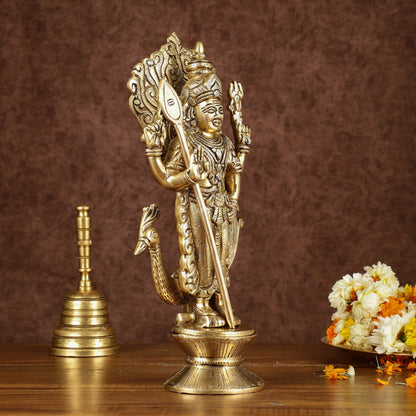 Brass Lord Murugan with Peacock Idol | Height: 14 inch