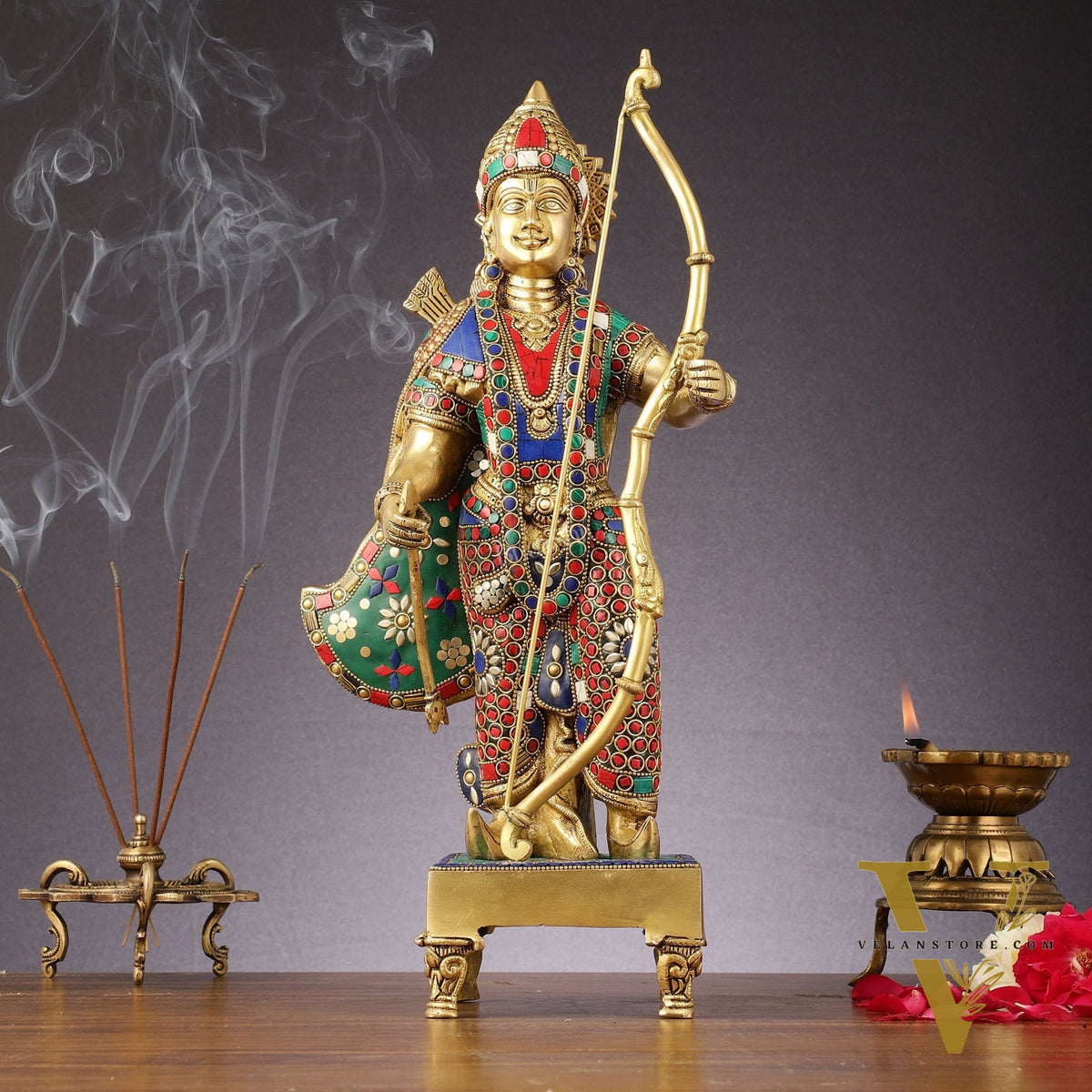 Brass Lord Rama Idol multicolour stonework | 18"