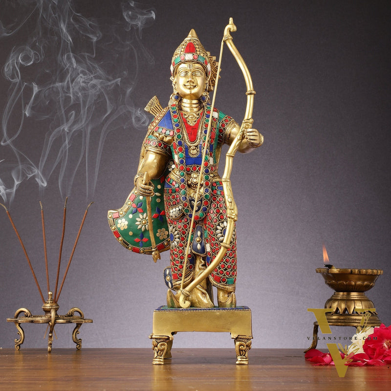 Brass Lord Rama Idol multicolour stonework | 18"