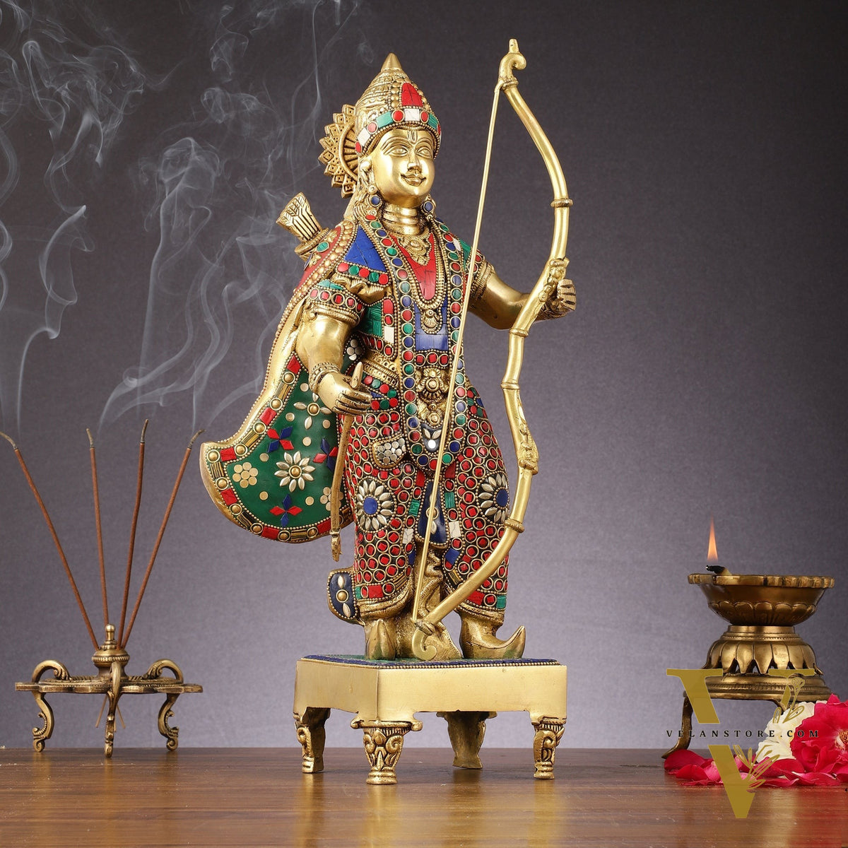Brass Lord Rama Idol multicolour stonework | 18"