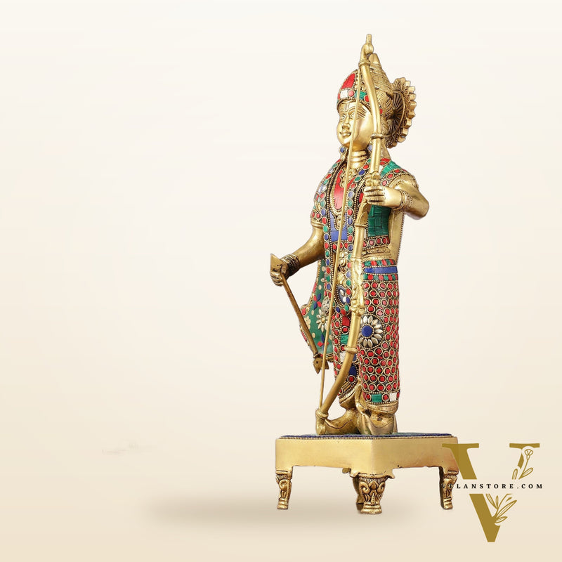 Brass Lord Rama Idol multicolour stonework | 18"