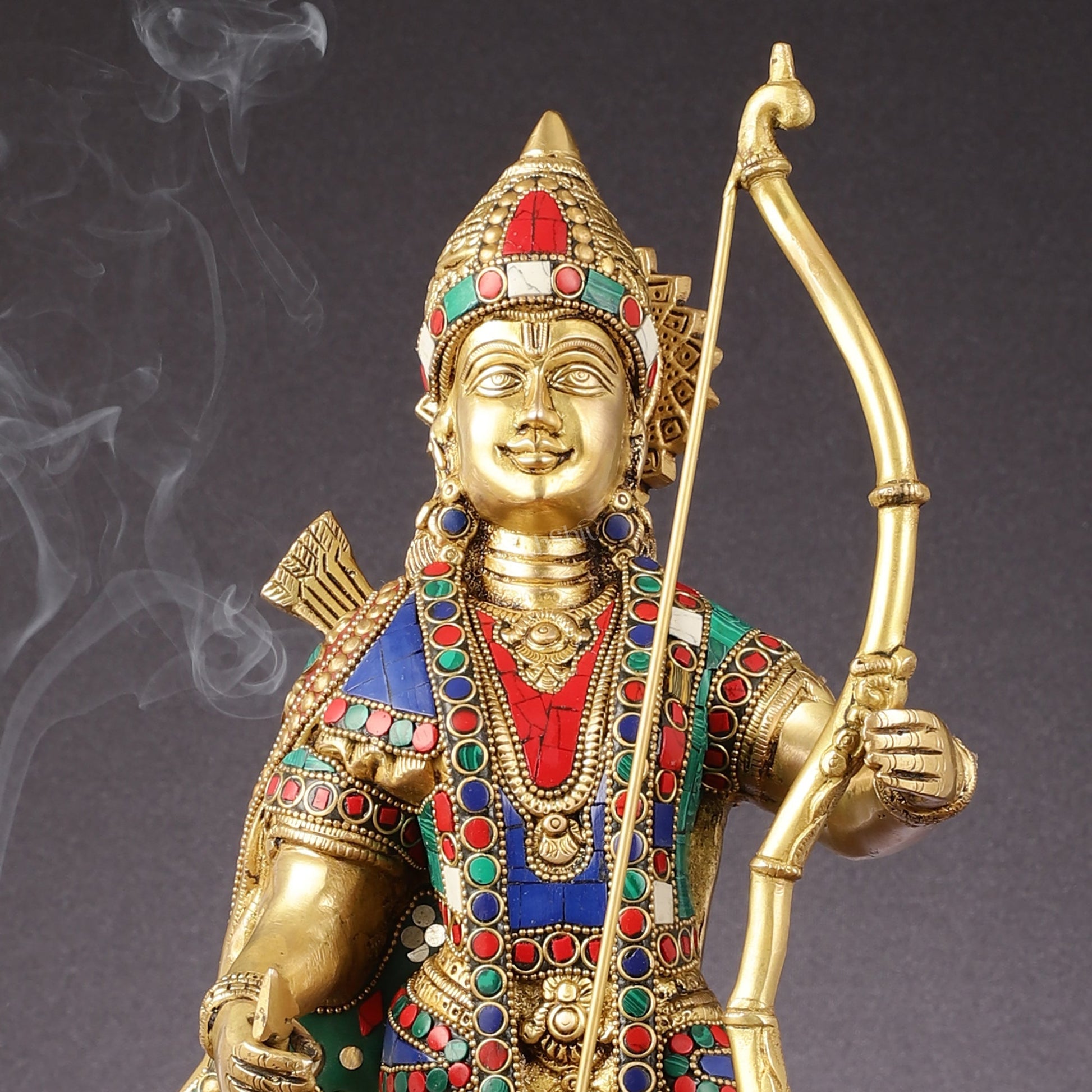 Brass Lord Rama Idol multicolour stonework | 18"