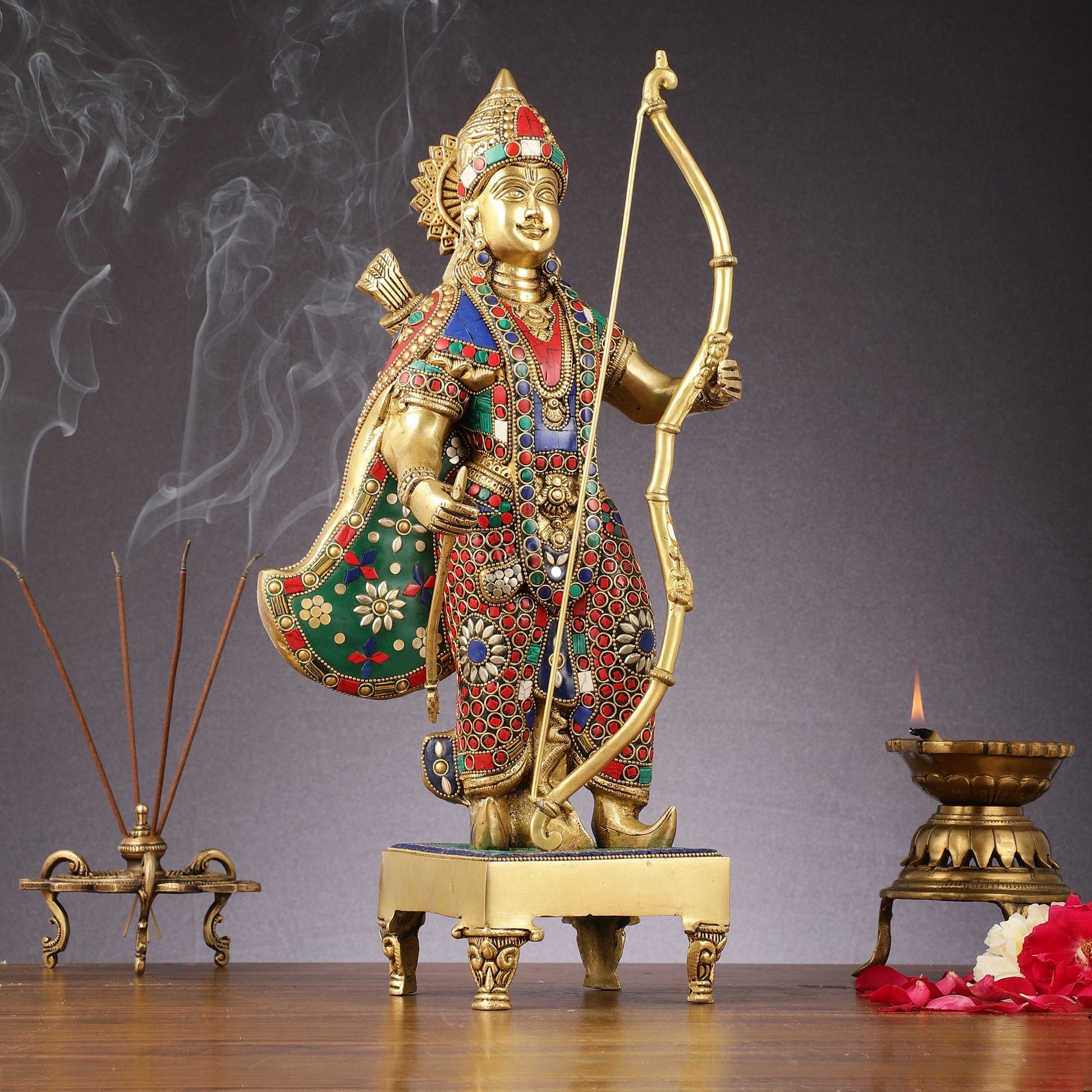 Brass Lord Rama Idol multicolour stonework | 18"
