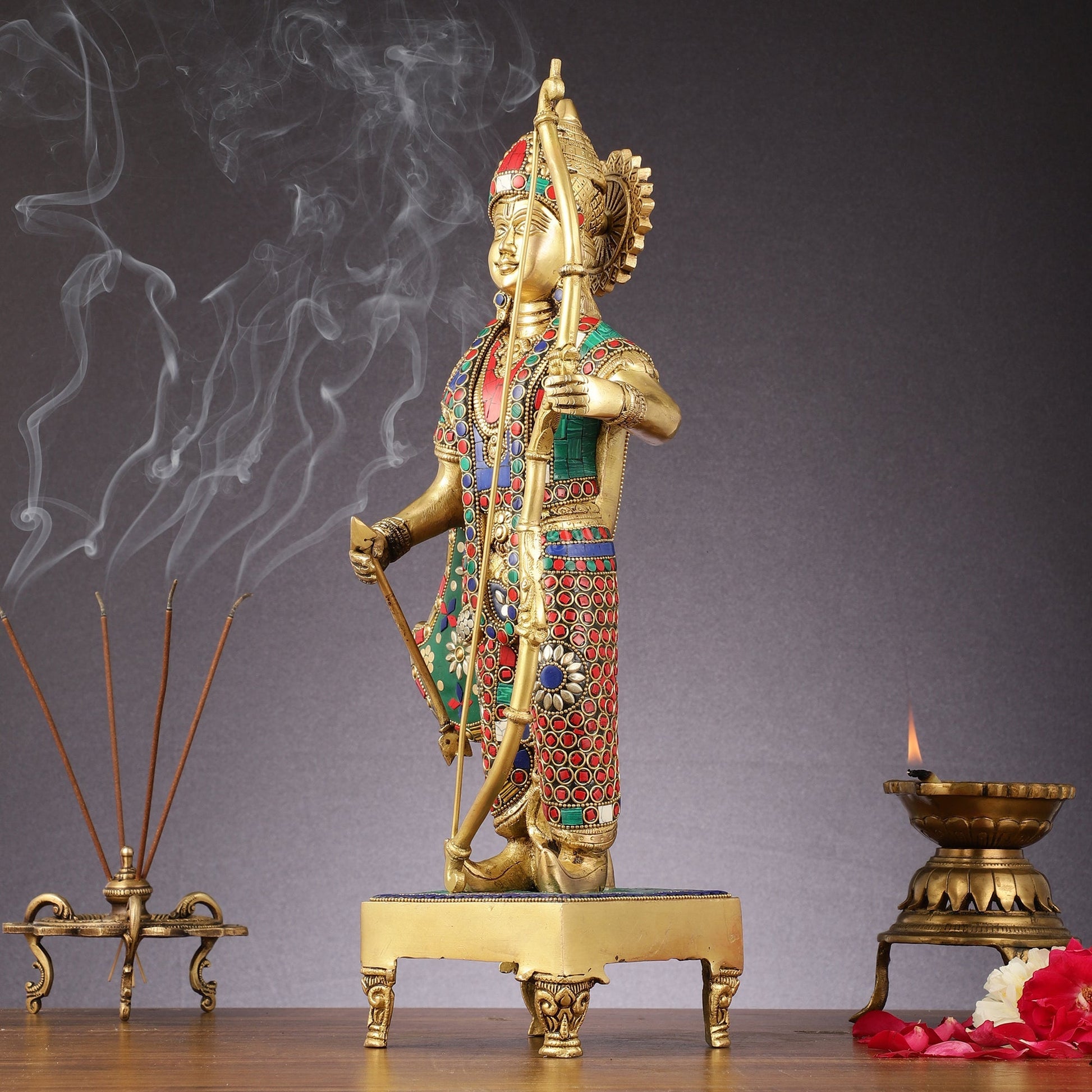 Brass Lord Rama Idol multicolour stonework | 18"