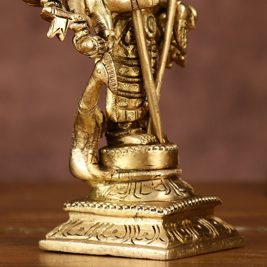 Brass Lord Shanmugar Murugan Kartikeya Standing with Peacock Idol | 6 Inch