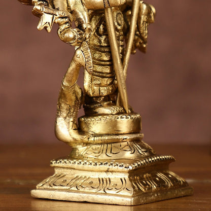 Brass Lord Shanmugar Murugan Kartikeya Standing with Peacock Idol | 6 Inch
