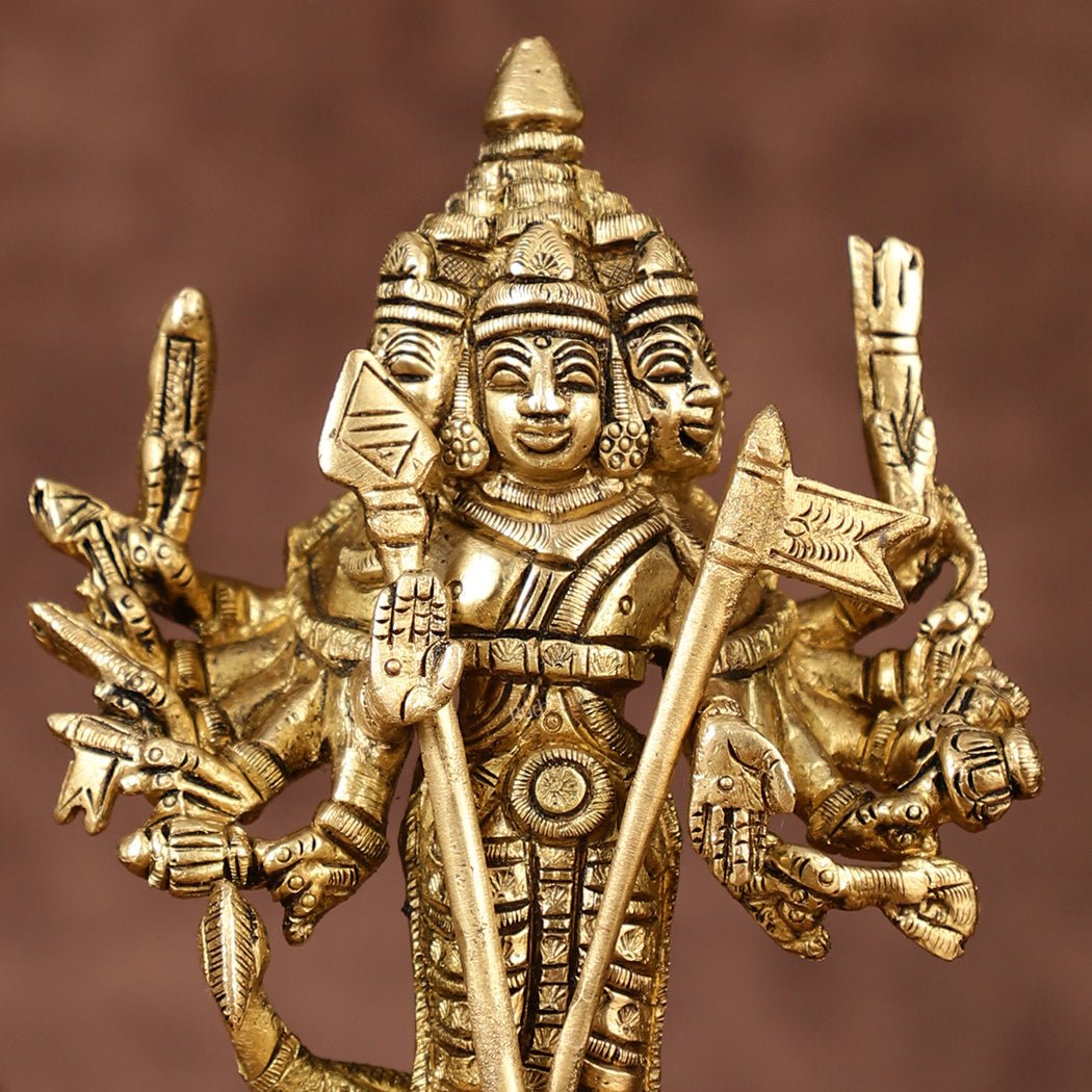 Brass Lord Shanmugar Murugan Kartikeya Standing with Peacock Idol | 6 Inch