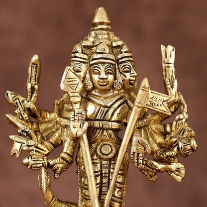 Brass Lord Shanmugar Murugan Kartikeya Standing with Peacock Idol | 6 Inch