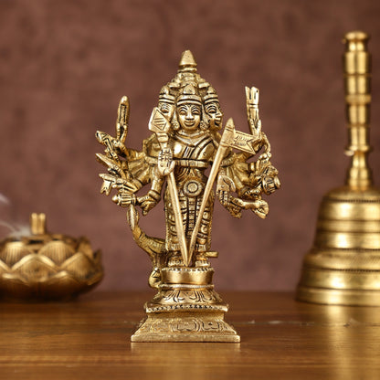Brass Lord Shanmugar Murugan Kartikeya Standing with Peacock Idol | 6 Inch