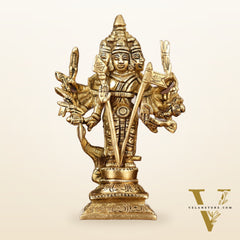 Brass Lord Shanmugar Murugan Kartikeya Standing with Peacock Idol | 6 Inch