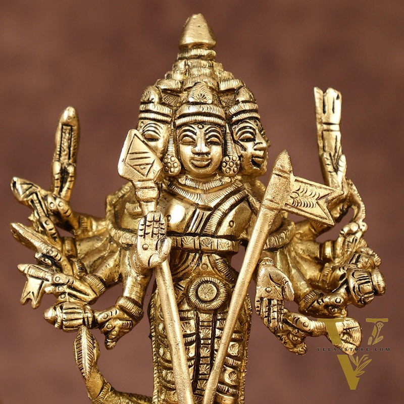 Brass Lord Shanmugar Murugan Kartikeya Standing with Peacock Idol | 6 Inch