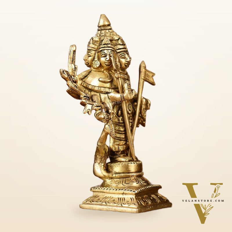 Brass Lord Shanmugar Murugan Kartikeya Standing with Peacock Idol | 6 Inch